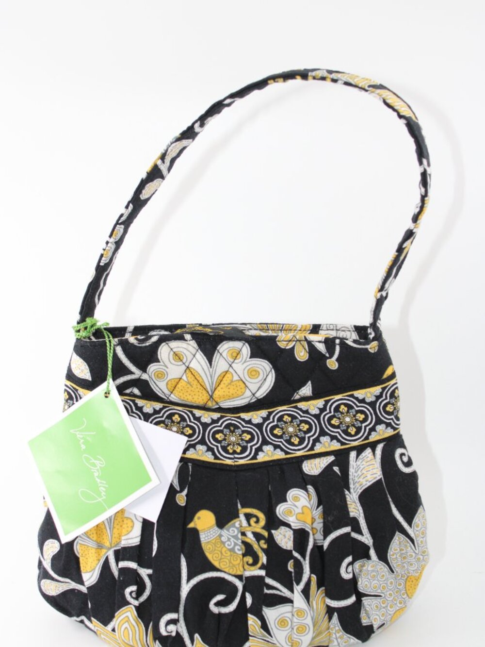 Vera Bradley NWT Small Hannah Mini Pleated Handbag 7.5" X9.5" Yellow Bird Black